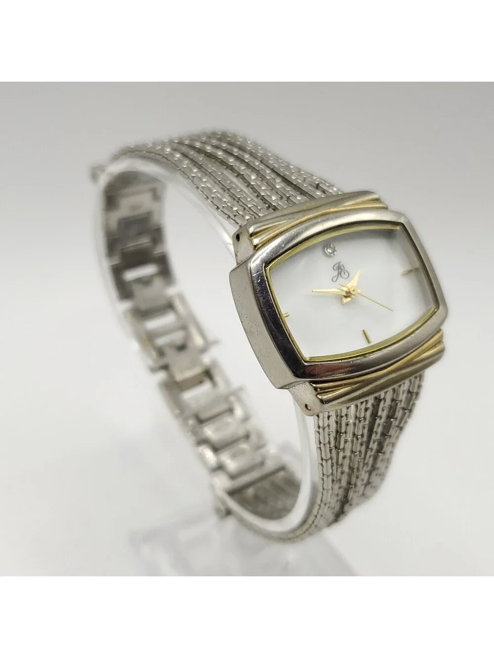 Jaclyn Smith Rectangle Quartz MOP Womens Watch 28mm Silver Tone New Battery